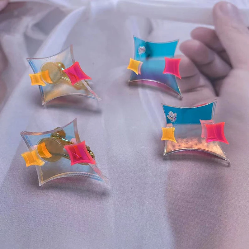 

1Pair Y2K Cool Style Colorful Laser Cross Star Acrylic Earrings For Women Men Party Jewelry Ear Clip Ear Stup