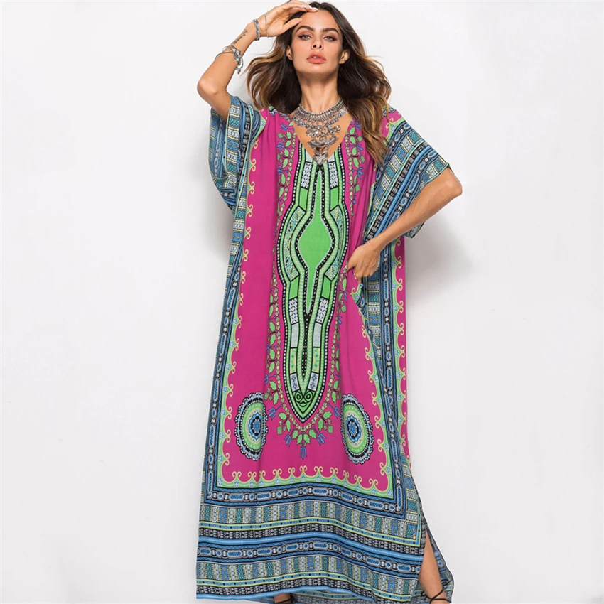 Макси кафтан в мусульманском стиле женское винтажное длинное платье с принтом