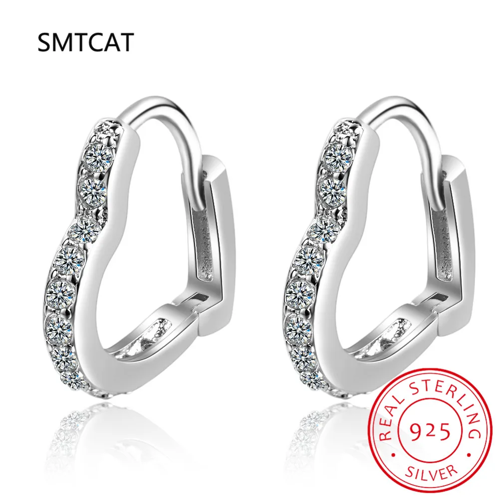 

925 Sterling Silver Heart-shaped Ear Buckles Love Hoop Earrings Pave Setting CZ Diamond for Women Fine Jewelry Gift BSE781