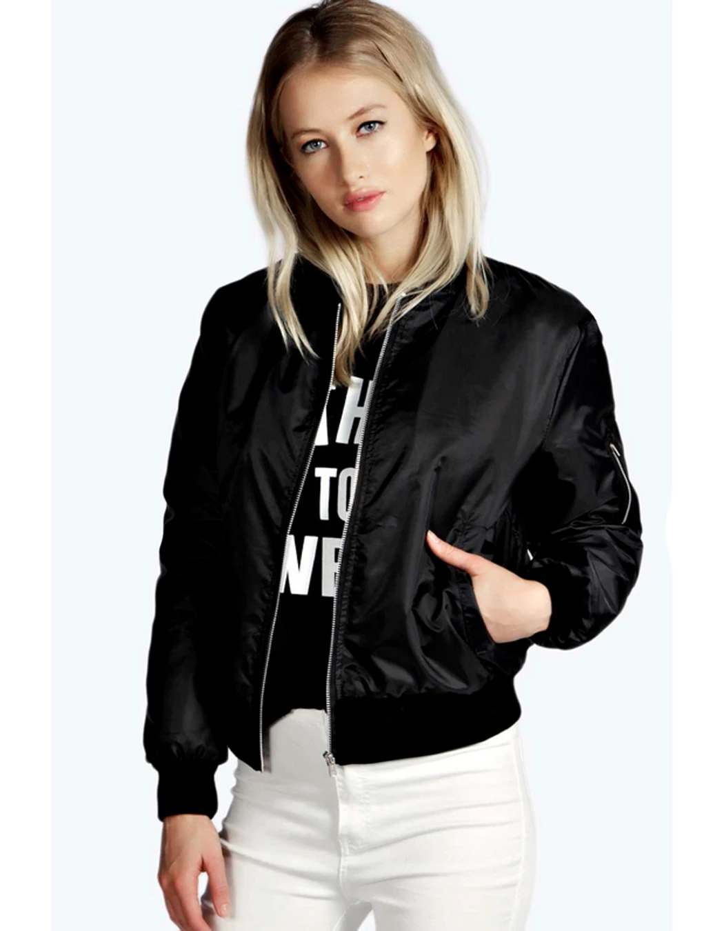 

European and American autumn and winter new style solid color short fashion zipper outer jacket jacket women