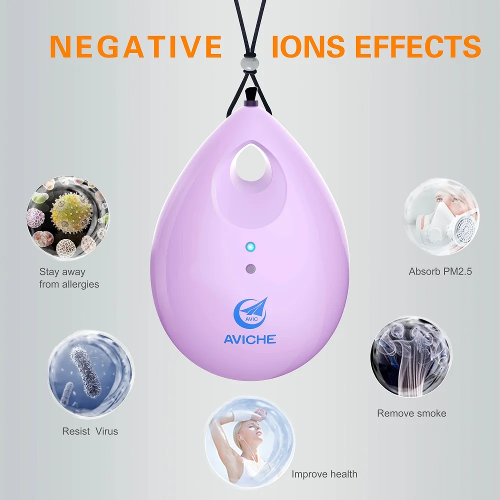Personal Rechargeable and Portable Air Purifier Negative Ion Generator Purifies Air Eliminating Germs, Dust, Viruses, Bacteria