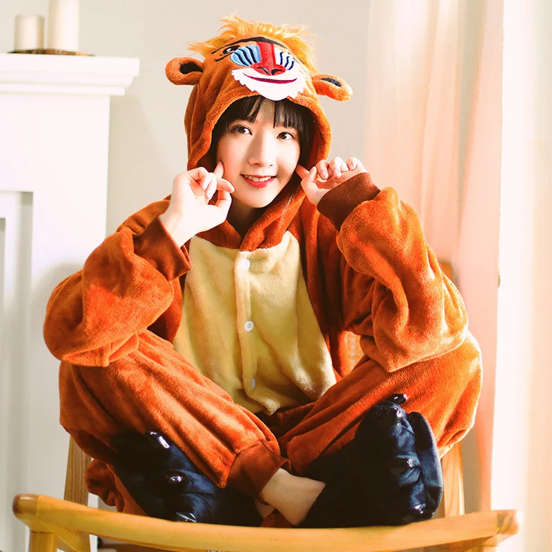 Новейшая модель Для женщин Kigurumi Пижама с павианом комплекты из фланели Милая