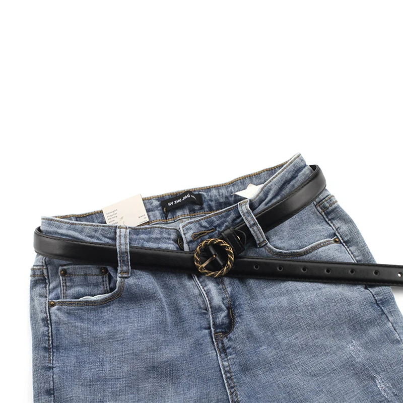 

1pcs Gold Round Metal Circle Belt Female Gold Silver Black White PU Leather Waist Belts for Women Jeans Pants