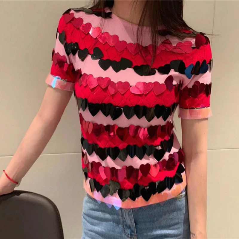 2020 новые летние женские топы лоскутные красные розовые футболки с коротким