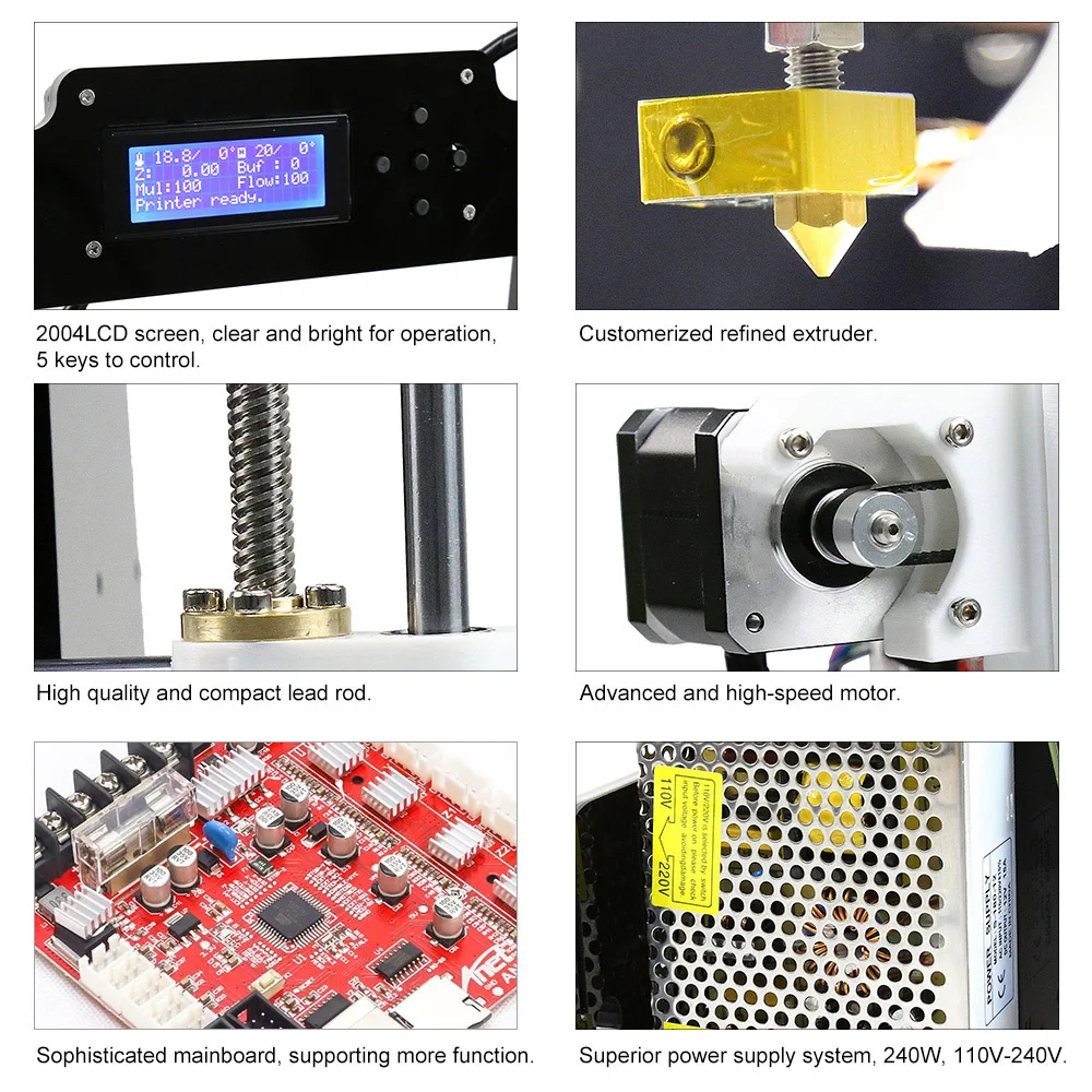 Anet A8 3D Printer Kit 3D Printer MK8 Extruder Nozzle Desktop Self Assembly Acrylic Frame LCD Screen Standard with 10M Filament