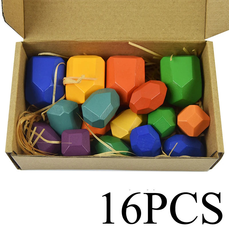 

Обучающие деревянные цветные камни Монтессори, строительные блоки, игрушка в скандинавском стиле, игра для укладки, радужная деревянная иг...