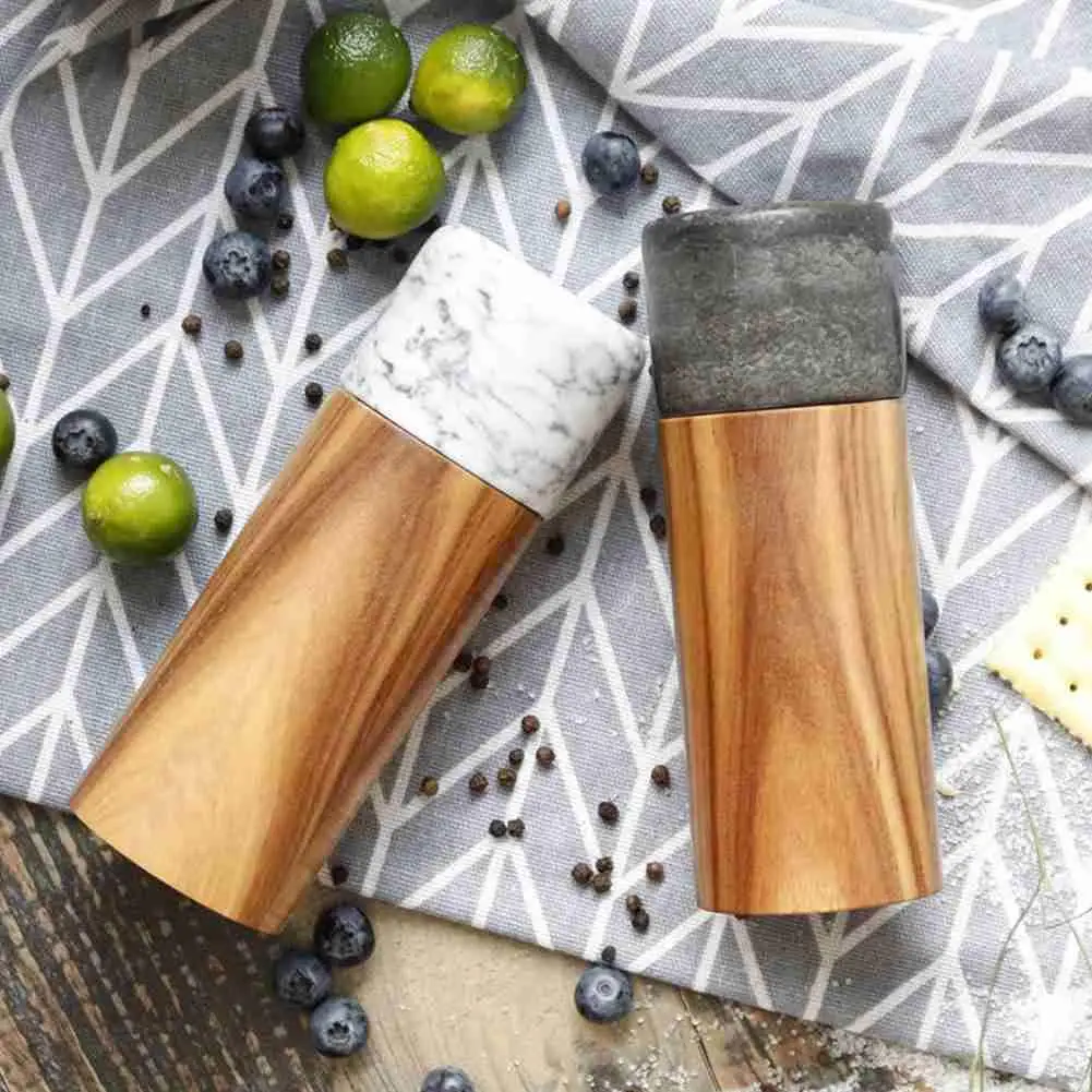 

Wooden Marble Salt and Pepper Mill Spice Nuts Mills Handheld Seasoning Grinder Bottle Spray Cooking Shaker Kitchen BBQ Tools