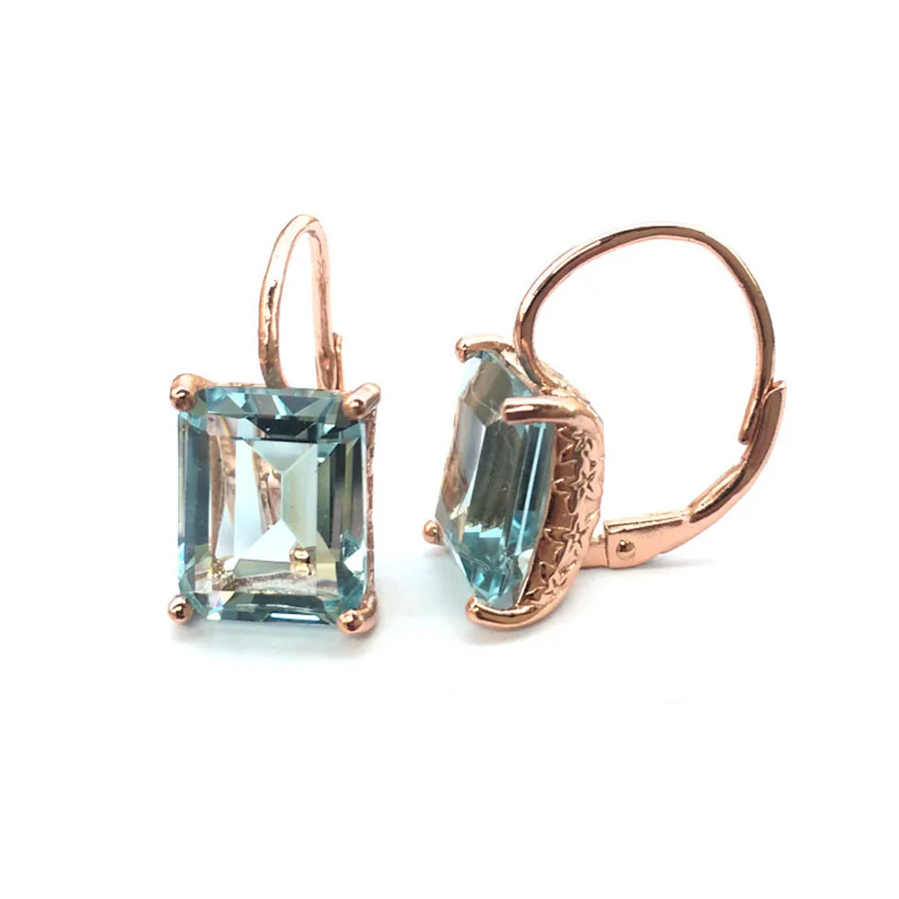 Женские кварцевые серьги CSJ с голубым топазом серебро 925 пробы 9х11 мм