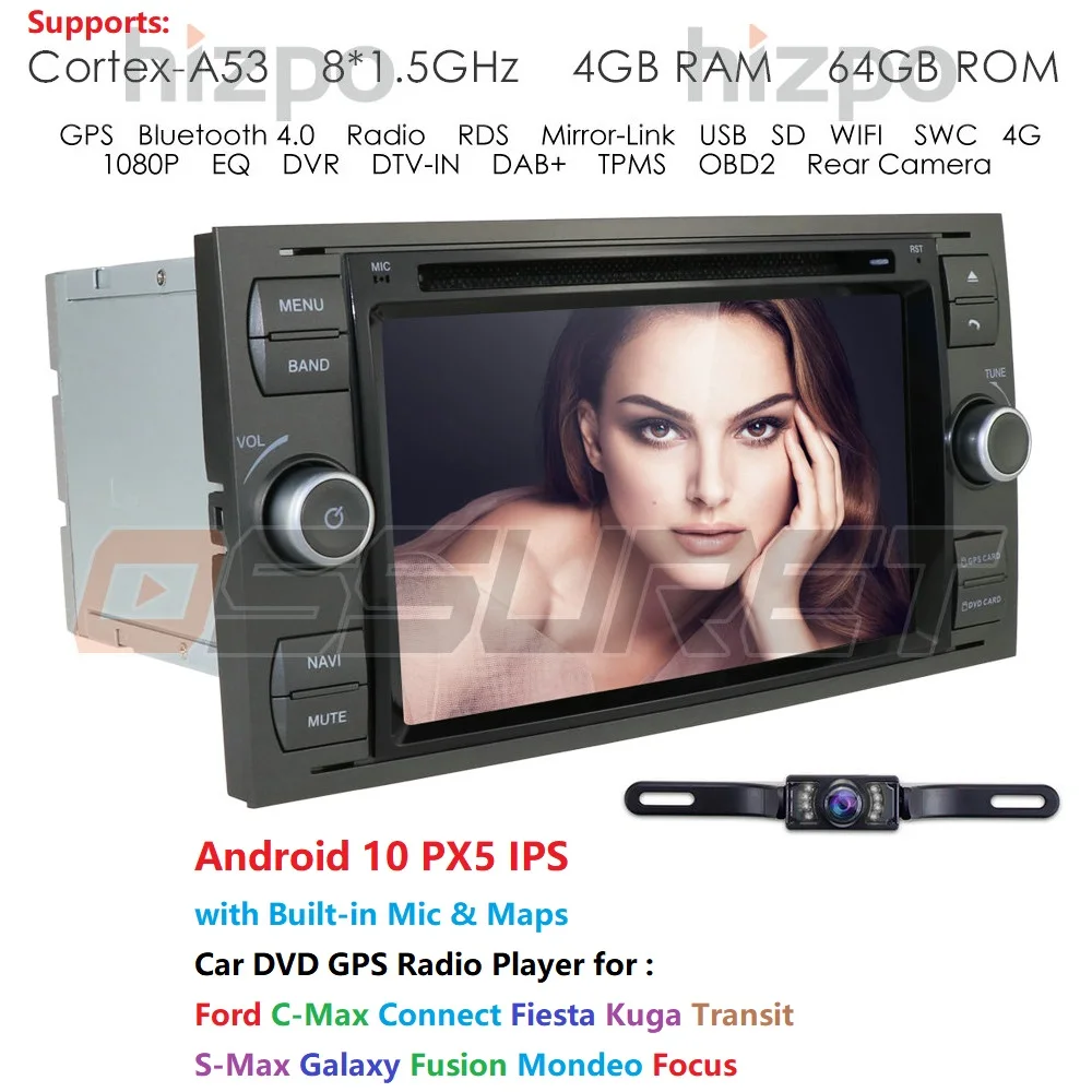 baratas Carro Dvd Player Android 10 Dab + 2din No Traço Para Ford Trânsito Foco Conectar S-MAX Kuga Mondeo Com Octacore Wifi 4g Gps Bluetooth