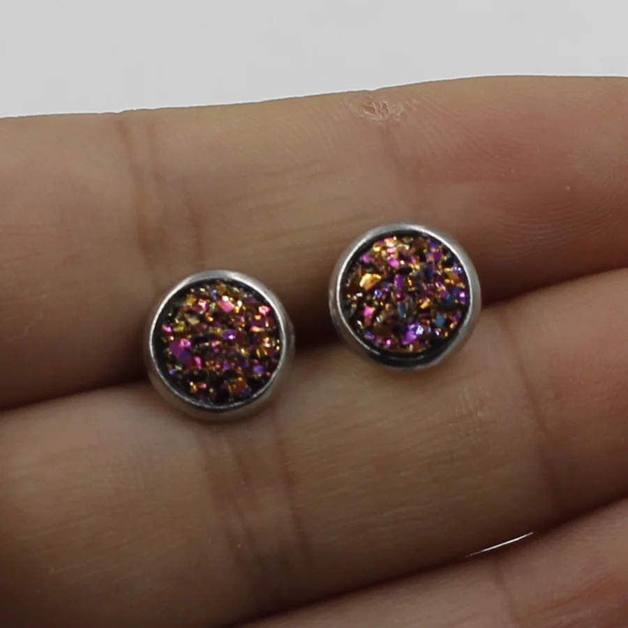 17 цветов 8 мм Druzy Drusy серьги из смолы кабошон нержавеющей стали гвоздики для женщин