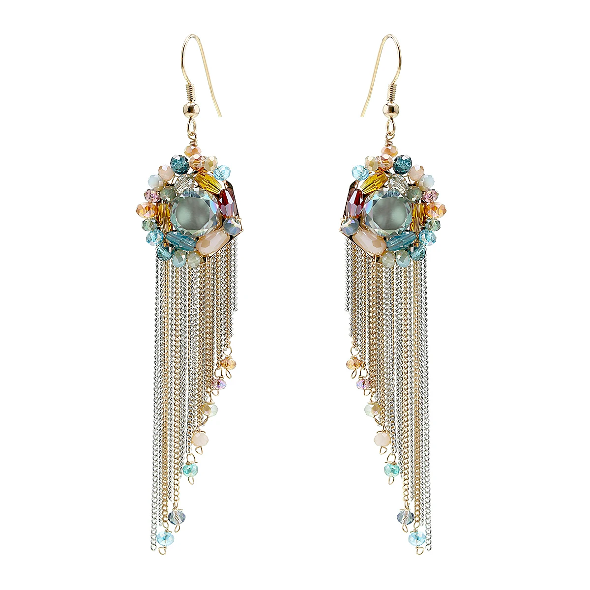 

New Tassels Long Chains Drop Dangle Earrings Bohemian Style Crystal Beaded Statement Earrings for Women Girls Bijoux 3314
