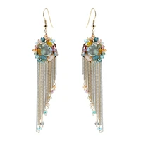 new tassels long chains drop dangle earrings bohemian style crystal beaded statement earrings for women girls bijoux 3314
