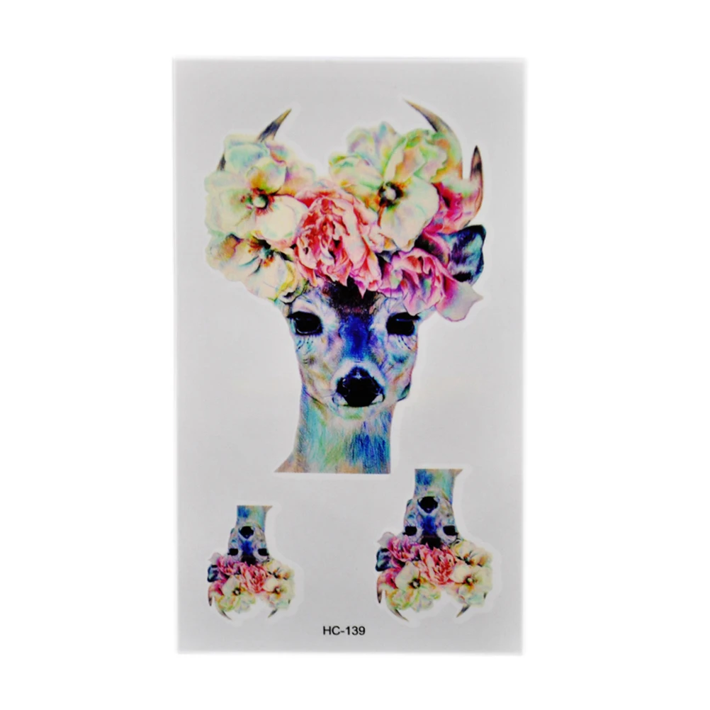 Цветок голова оленя водонепроницаемый стикер татуировки переводная вода