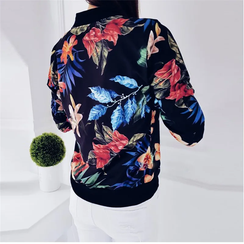 

Print Bomber Jacket Women Flowers Zipper Up Retro Coat Spring Nice Summer Long Sleeve Basic Plus Size Short Biker Jackets Female
