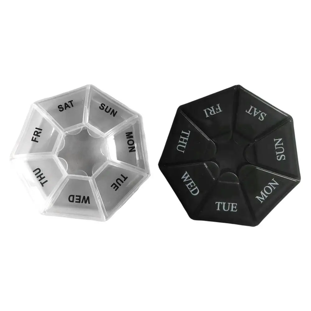 

7 Grid Portable Pill Box A Week Quantitative Compact Mini Storage Box With Braille Camping Travel Heptagon Pill Storage Case