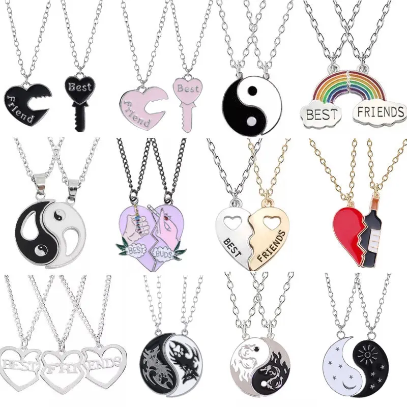 

Fashion Best Friends Honey Love Couple Pendant Necklace 2 Pcs/ Set Rainbow Broken Heart BFF Good Friends Friendship Jewelry Gift
