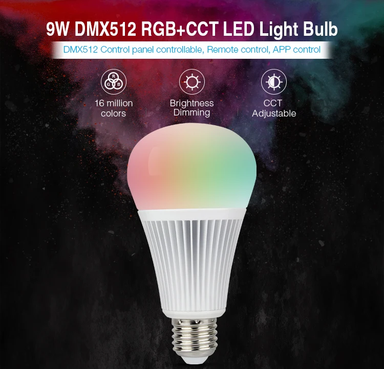 MiLight FUTD04 AC100~240V E27 9W DMX512 RGB+CCT LED Light Bulb DMX LED Lamp work with Remote For house restaurant bar decoration
