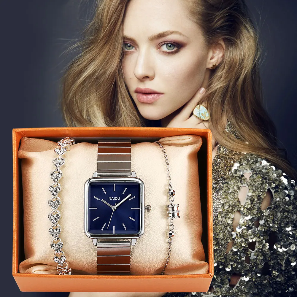 

Набор модных женских наручных часов, кварцевые минималистичные регулируемые браслеты из нержавеющей стали с циферблатом, подарок для деву...