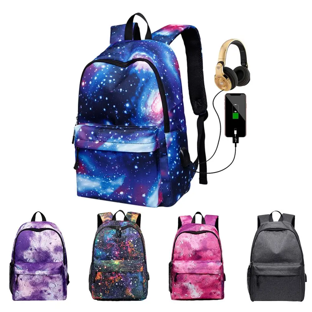 

Men's and women's backpack starry sky backpack student school bag USB charging outdoor travel backpack