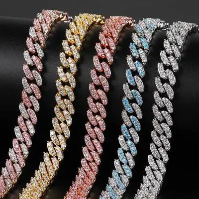 

High Quality 9mm Full Diamond Women's Cuban Chain Necklace Trendy Hiphop Street Hip Hop Men's and Women's Necklace Bracelet