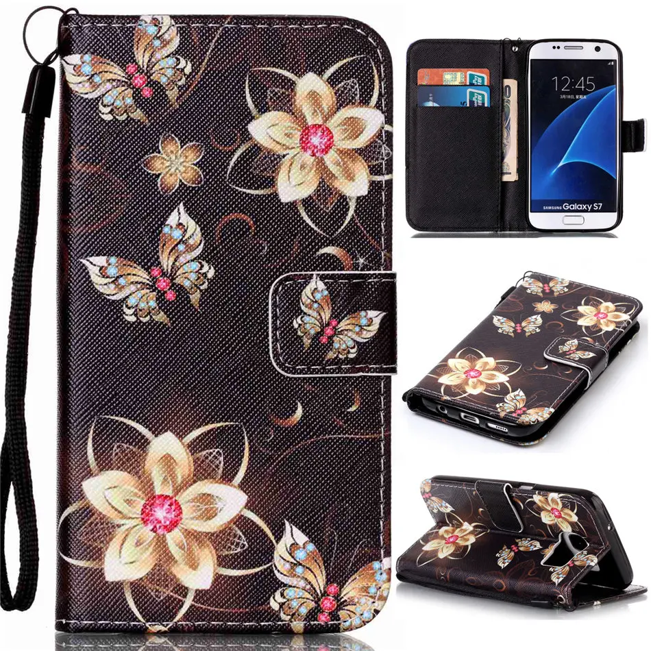 Кожаный чехол книжка с подставкой и карманом для карт Samsung Galaxy S6 Edge Plus S5