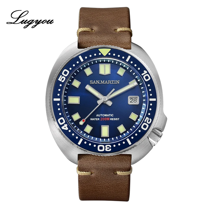 Lugyou Сан Мартин черепаха Diver Мужские часы из нержавеющей стали механический