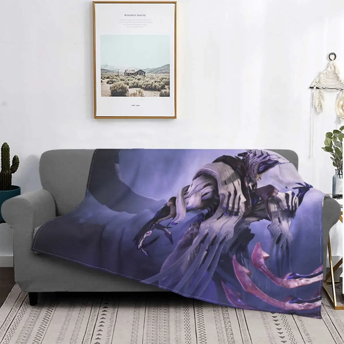 

Warframe-Manta de juego de tiro Tenno, decoración de franela, colcha mágica portátil para el hogar