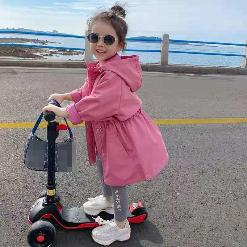 

Детское пальто с капюшоном, розовое однотонное пальто с защитой от ветра, Повседневная Свободная верхняя одежда для маленьких девочек на ос...