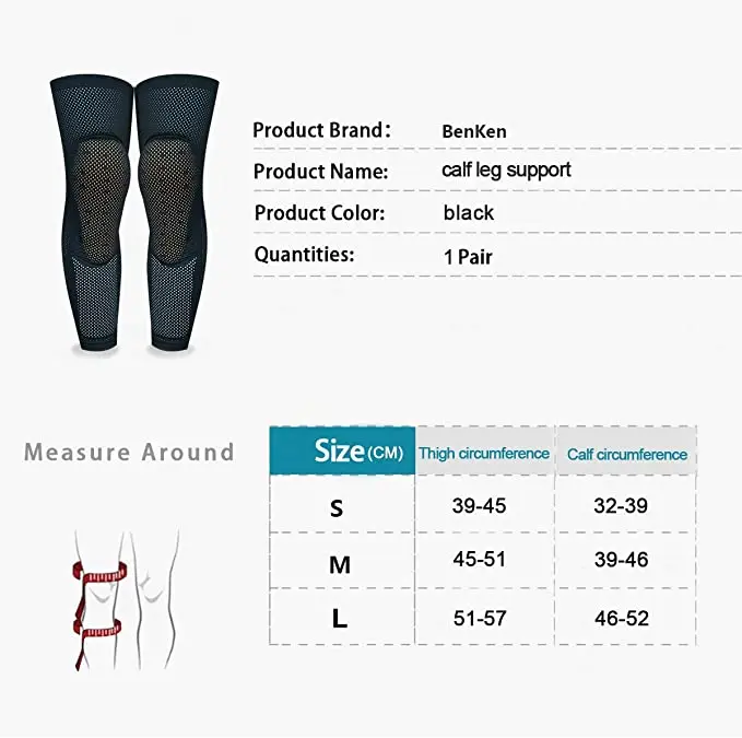 Benken 1 пара компрессионных наколенников с поддерживающим рукавом и эластичным