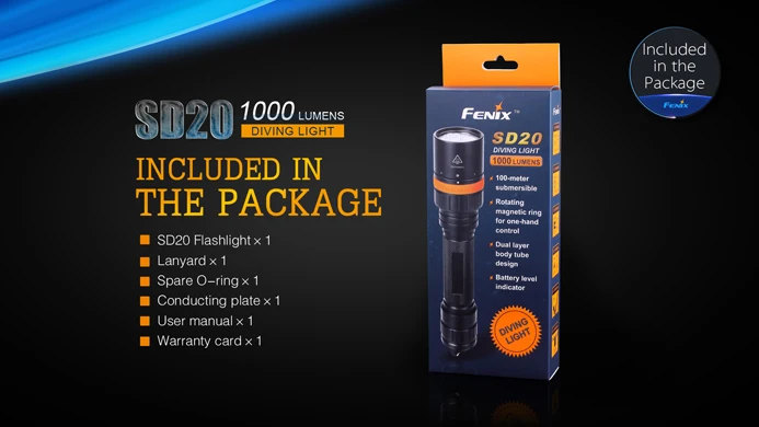 FENIX SD20 Diving Flashlight LED max 1000 lumen underwater 100 meters waterproof dive torch | Освещение
