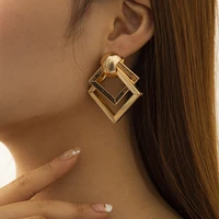 golden square earrings women 2021 fashion retro geometric large layered metal personality earring girls party unique jewelry