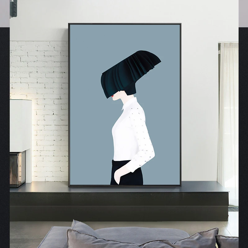 

Fashion Modern Character Wearing a Hat Wall Art Canvas Painting Abstract Art Poster Print Wall Picture for Living Room Decor