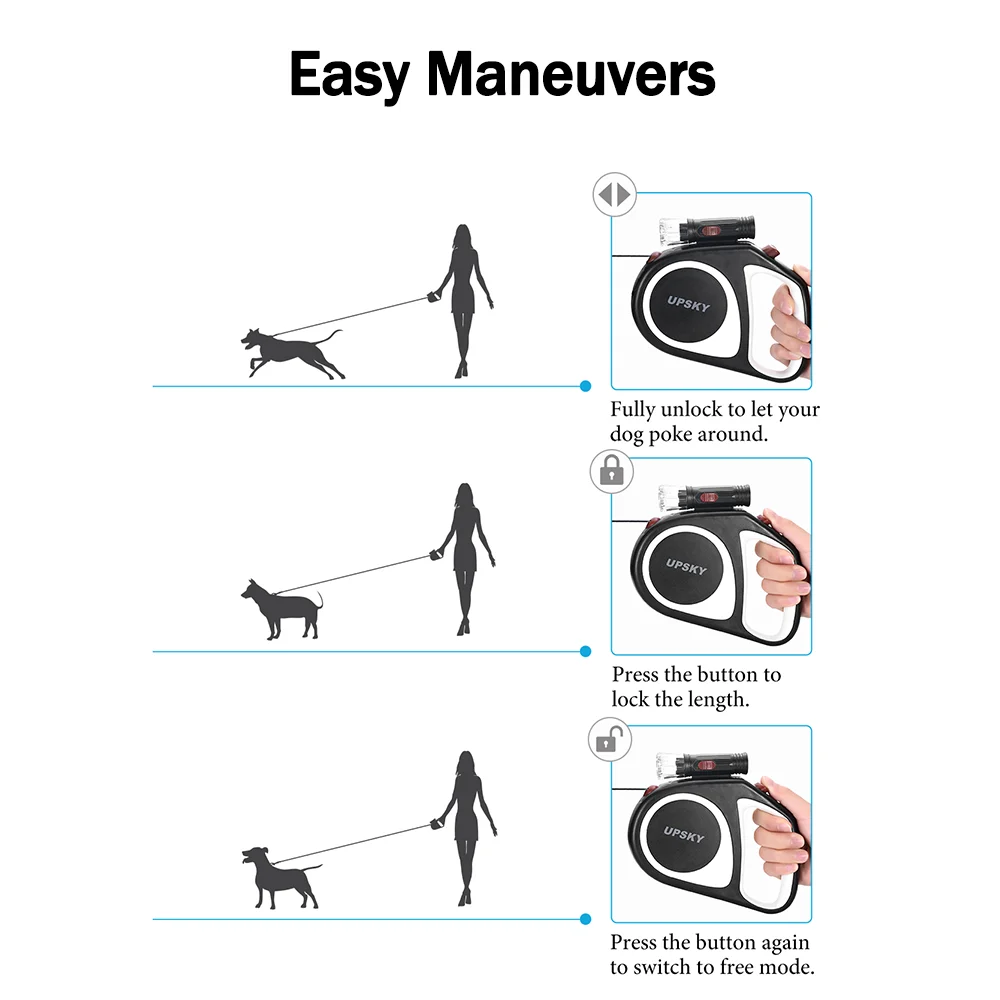 5m Dog Leash Automatic Retractable With Flashlight One-key Brake &amp Lock Nylon Rope For Small Or Medium Dogs Pet | Дом и сад
