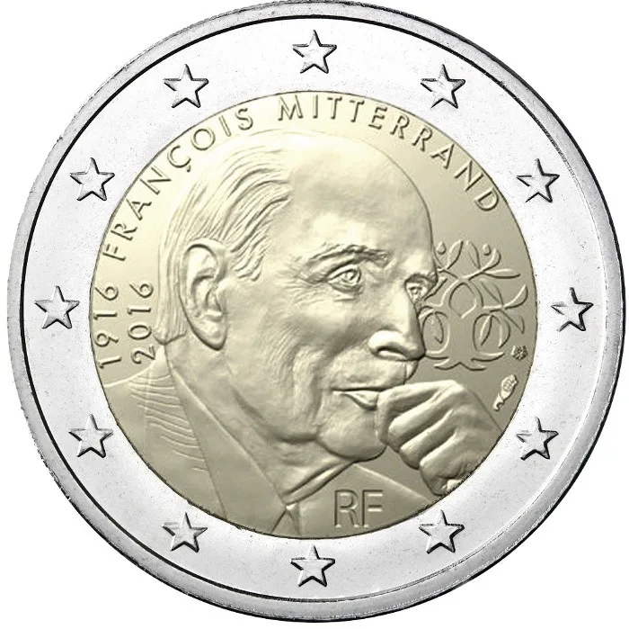 

Франция 2016 100th Юбилей Президент Миттеран рождения 2 евро подлинный оригинальный монеты размер евро памятная монета Unc