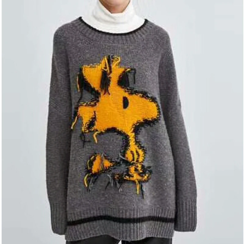 ZA осенний и зимний пуловер женский с длинными рукавами круглый вырез средний