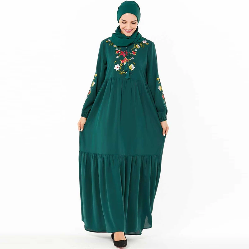 

Muslim Dress Islamic Turkey Plus Size Women's Dubai Fashion Moroccan Embroidered Long Sleeve Arab Casual Dress Pakistan Kimono