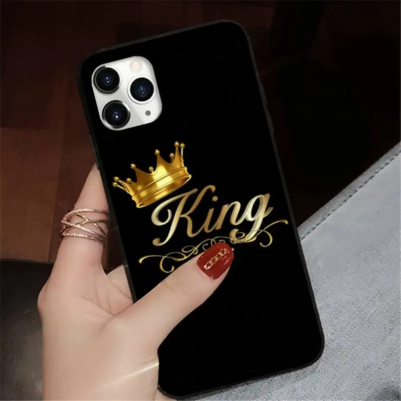 

couple Golden King Queen Phone Case for iPhone 7 8 11 12 Pro X XS Max XR Samsung A S 10 20 50 Plus pro funda