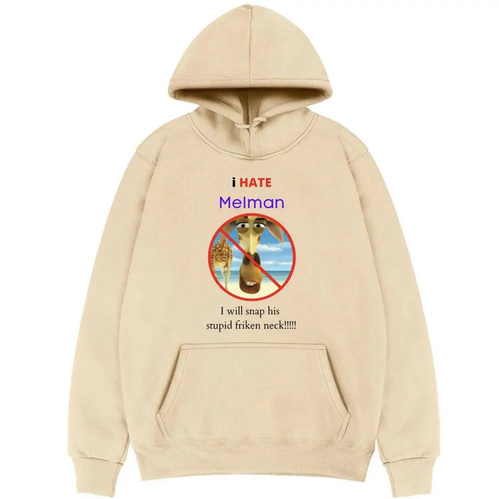 

I Hate Melman Streetwear Funny Hoodie Men Hoody Sweatshirt Fleece Cotton Black with White Sportswear Men's Trendy Style Hoodies