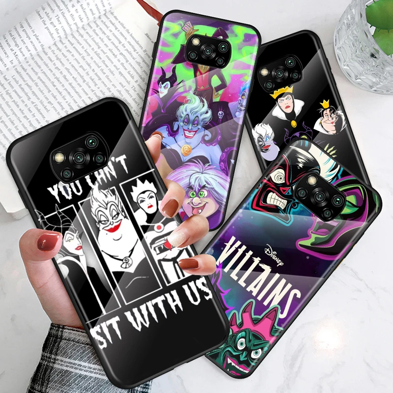 

Tempered Glass Shell Luxury Cover Disney Villains Combo For Xiaomi Mi POCO F3 F2 X3 NFC X2 M2 Pro Shockproof Phone Case