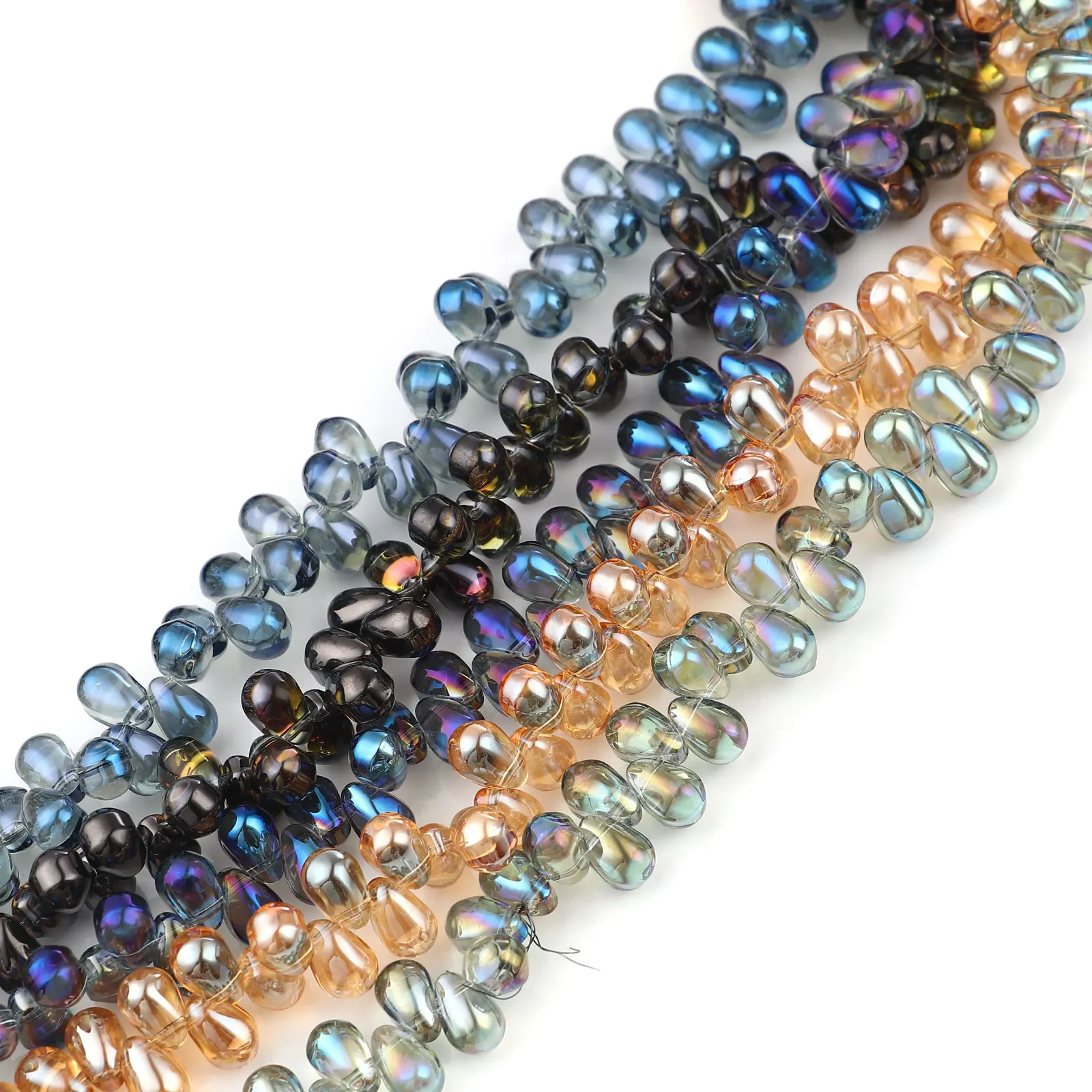 

100PCS 9x6mm Rainbow AB Color Glass Beads Aurora Borealis Blue Color Plated Water Drop Shape Glass Beads For Jewelry Making DIY