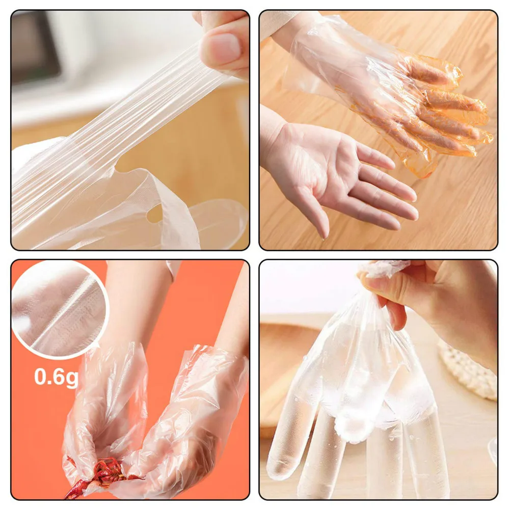 100 шт PE пластиковые одноразовые перчатки для приготовления пищи прозрачные