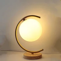 hjy semicircular glass table lamp golden nordic bedroom bedside bedside light wooden base personality desk lights