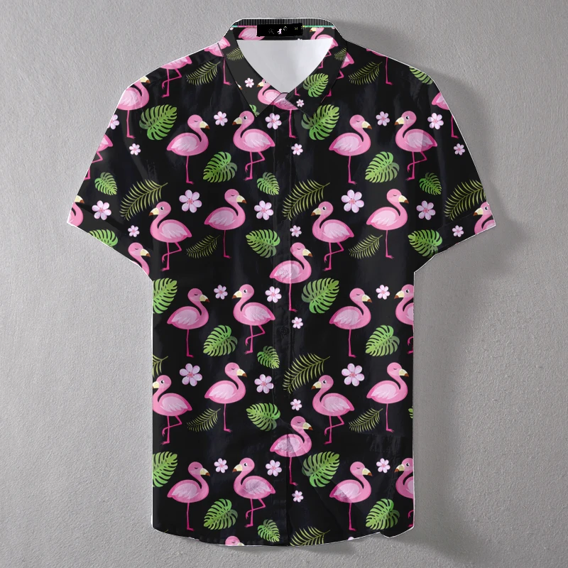 2019 Latest Design Digital Pink Student Flamingo Pattern Men's Casual Shirts