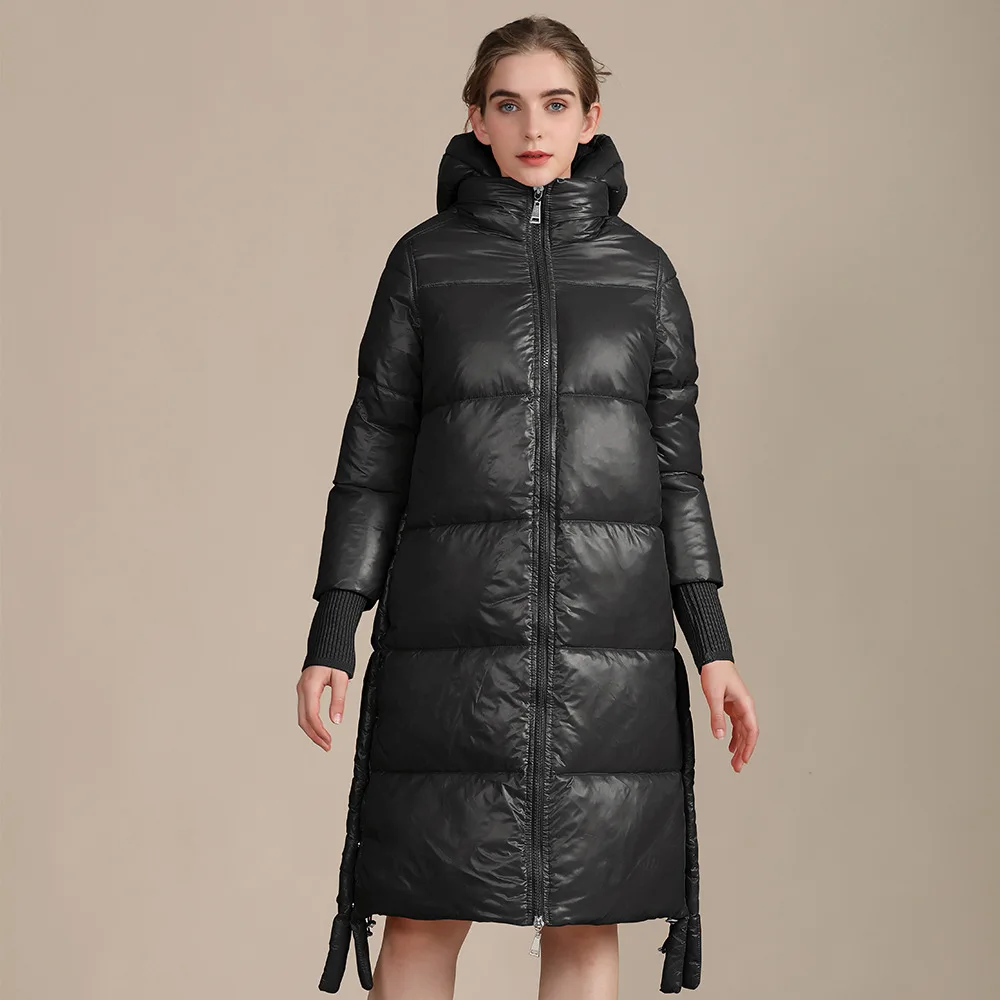 

Winter Female Bright Surface Long Sleeves Warmth Women's Parkas Casual Navy Blue Long Detachable Hooded Cotton Padded Jacket