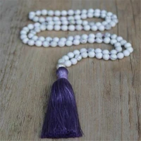 8mm howlite gemstone 108 buddha beads tassels mala necklace buddhism natural meditation cuff energy monk healing fengshui