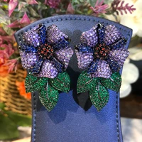 kellybola jewelry high quality luxury flower pendant earrings full cubic zirconia dubai african female bride wedding banquet