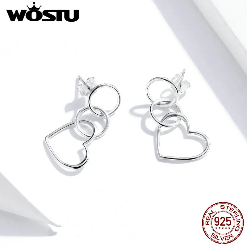 Женские серьги в форме сердца из серебра 925 пробы с фианитом|Серьги-гвоздики| |