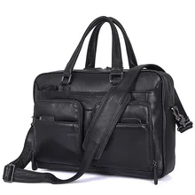 New Fashion Handbags Genuine Leather Black Soft Skin Leather Travel Bag Cow Leather 15.6 Laptop Tote Bag Hot Style Men Bag