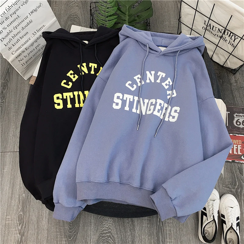 Уличные трикотажные женские флисовые пуловеры с капюшоном Ins стиль добавить