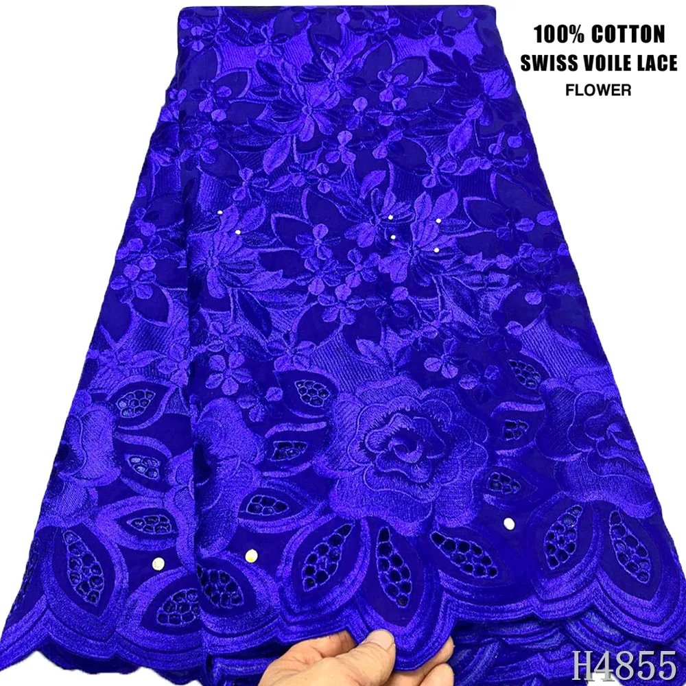 

African Lace Fabric 2021 High Quality Lace Royal Blue Swiss Lace Fabric Dubai Suisse Coton Swiss Voile Lace Cotton Fabric HJ4855